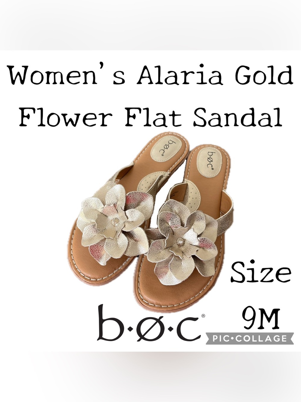 Boc By Born Women's Alaria Gold Flat Sandal Size 9M Excellent Used Condition